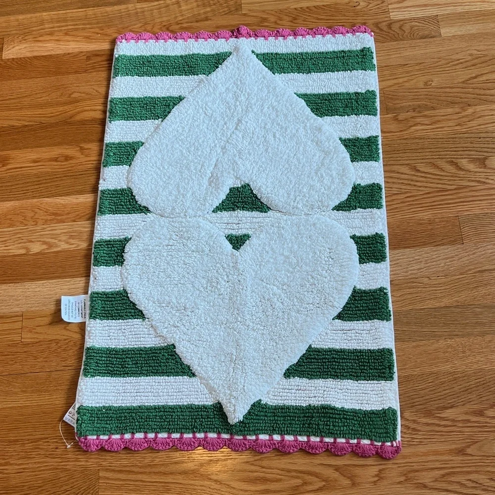 Anthropologie Hearts Tufted Cotton Crochet Bath Mat NEW